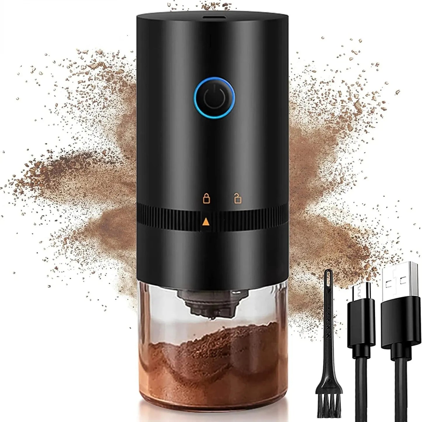 kit Molinillo de Café tipo C Carga USB Portátil Eléctrico &amp; Frasco de vacío con Infusor de té, pantalla LED 